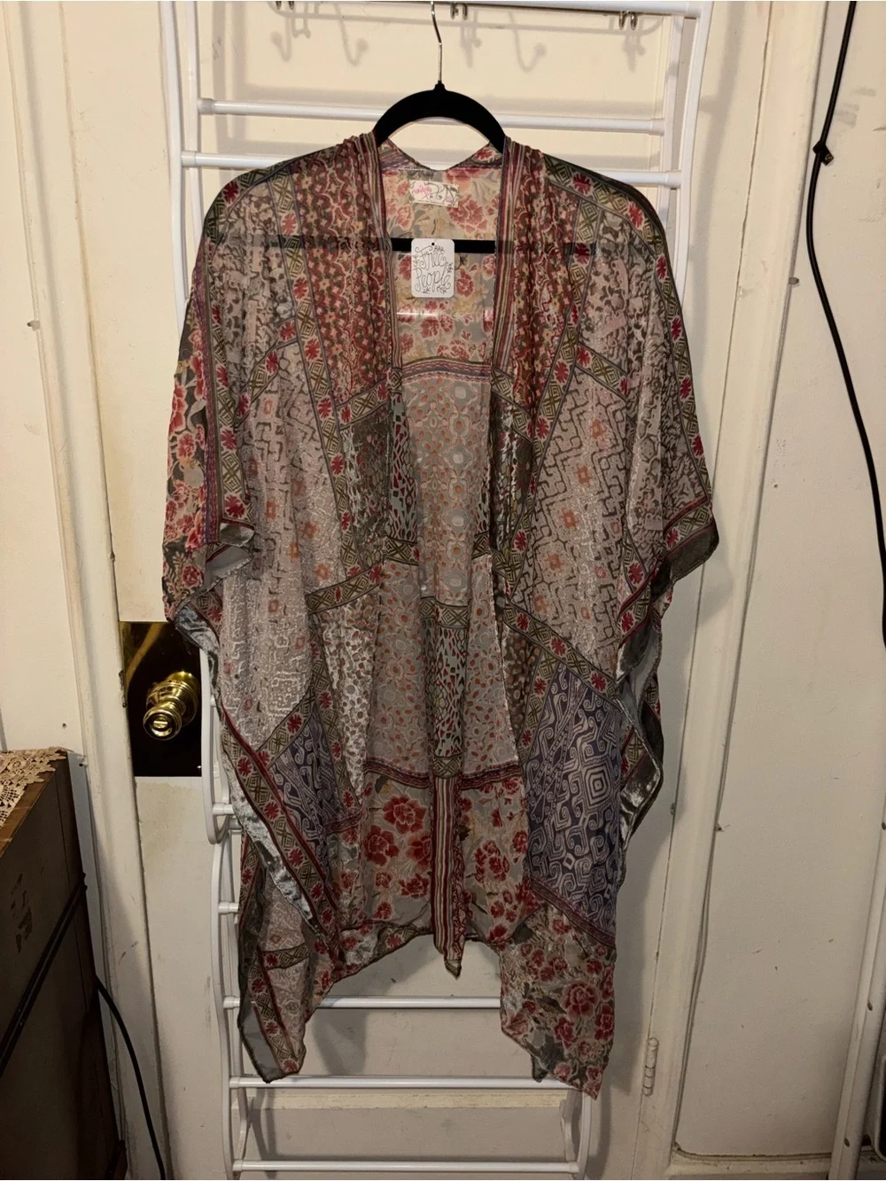 Free People Beguiled Patchwork Burnout Velvet Kimono Boho Festival Dark Romantic